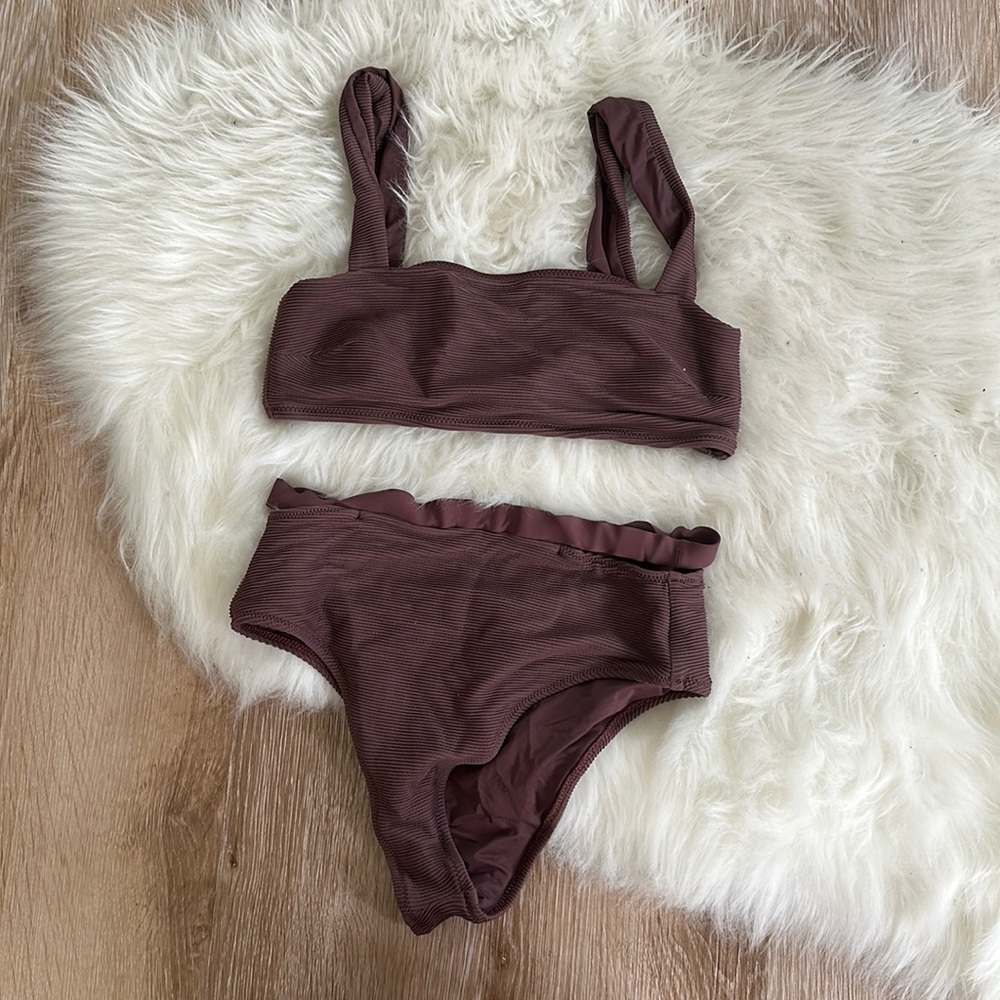Vitamin A swim High waisted ribbed bikini vitamin A swim maroon burgundy